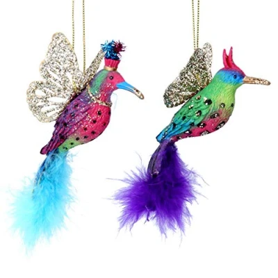 Image of Gisela Graham Resin Christmas Decoration (10cm) Hummingbird w Feathers