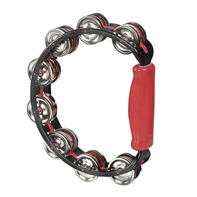Image of Halilit Hi Lo Tambourine. High end Half Moon Shape Cutaway Hand Percussion Musical Instrument. Percussionists of All Levels. Teens &amp; Adults (Red)