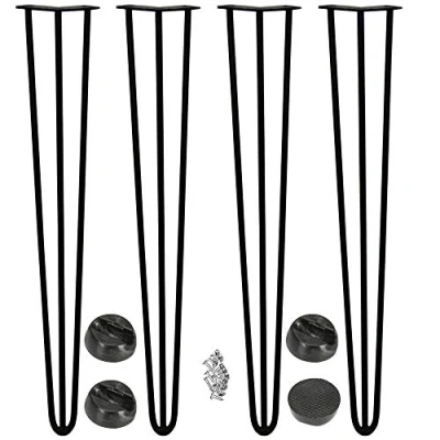 Image of 4PCS x Hairpin Legs Table Leg 28&quot; 71cm Height 3 Rods 10mm Dia. Black Steel DIY Metal for Furniture Bench Coffee Desk w/Free Screws&amp; Floor Protectors