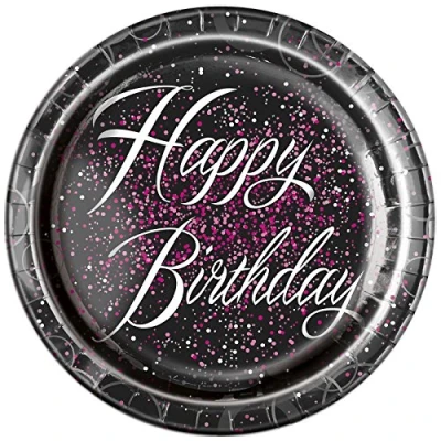 Image of Unique Party 57475 Glitz Pink Foil Birthday Paper Plates, Pack of 8