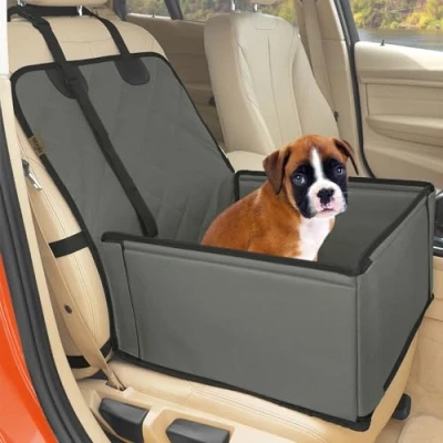 Image of Extra Stable Dog Car Seat Robust or Puppy for Small to Medium Sized Dogs Reinforced Walls and 3 Belts Waterproof Pet Back Front (Grey)
