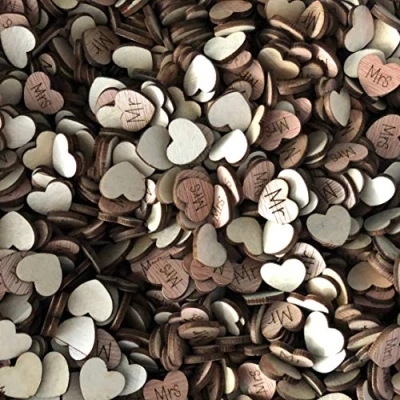 Image of 15mm Mr &amp; Mrs Love Hearts Wooden Shabby Chic Craft Scrapbook Vintage Confetti Pack of 100