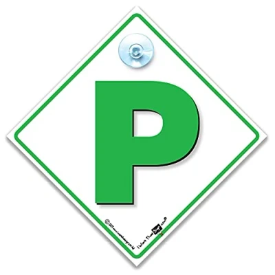 Image of P Plate Suction Cup Car Sign, New Driver Green Advisory Sign in and White 14cm x