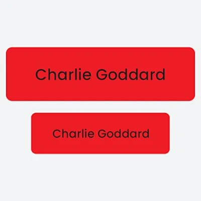 Image of 50 x No Iron Personalised Stick On Waterproof Washable Name Labels Great for Clothes, School Uniform, Equipment, Shoes. School, Nursery, Day Care, Hospital Red