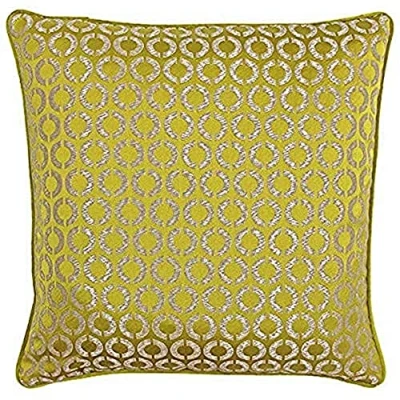 Image of Riva Paoletti Piccadilly Cushion Cover Gold and Silver Geometric Circle Front Purple Reverse Jacquard Weave Piped Edges 100% Polyester 50 x 50cm (20&quot; 20&quot; inches)