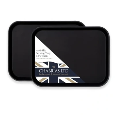 Image of U Grip 2 Pack 18&quot; Rectangular Black Anti Slip Non Bar Drinks Food Serving Tray for Parties, Gatherings, Bars, Restaurants, and Home