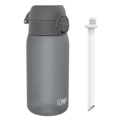 Image of ION8 Kids Water Bottles With Straw, BPA Free, Leakproof, Dishwasher Safe, Small Boys, Girls &amp; Toddler Bottle,Kids Drinks Bottle for School Lunch Box, Grey, 350ml/12oz