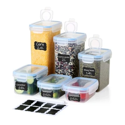 Image of 6 Piece Pantry Storage Set with Dual Lid System (Perforated &amp; Solid) Airtight BPA Free Food Containers Stackable Kitchen Organiser for Cereal, Pasta, Snacks 2.4L, 2L, 1.4L, 0.8L 2x0.52L