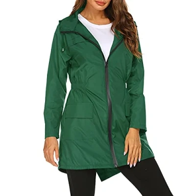 Image of ERZU Impermeable Para Mujer, Chaquetas Ligeras, Con Capucha, Largas Y Transpirable, Exteriores Lluvia