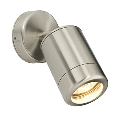 Image of Atlantis Outdoor Coastal Spot Wall IP65 7W Marine Grade Brushed Stainless Steel &amp; Clear Glass
