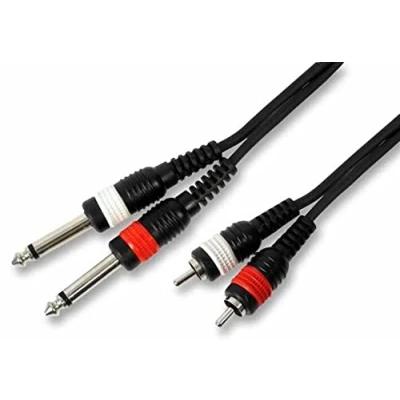 Image of Pulse PLS00187 2x 6.35 mm (1/4 Inches) Mono Jack to Phono (RCA) Plug Lead, 0.5m, Black