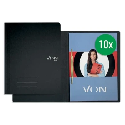 Image of VON Leitz 30130095 Pack of 10 A4 File Folders, Cardboard, with Stapling Mechanism, for 250 Sheets, Soft Cover, School, Study and Home, Black