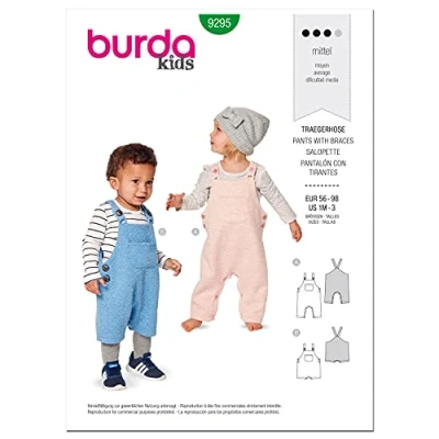 Image of Burda Sewing Pattern 9295 Babies Bibbed Trousers Pants and Overalls 56 98