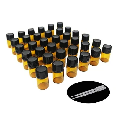 Image of Yizhao Essential Oil 2ml Amber Sample Glass Bottle, Samll Vials Empty for Diffuser,Massage,Beauty Mix,Lab bottle with [Orifice Reducers] 36 Pcs