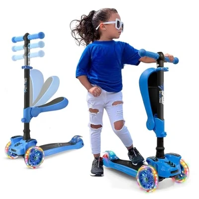 Image of Hurtle, 3 Wheel Try Scooter for Kids Ages 2 12, Scooter, Boys &amp; Girls w/Flip able Seat, 2+ Year Old, Foldable Kick Toddler Flashing Lights, Adjustable Height