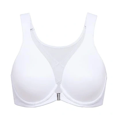 Image of Delimira Women&#039;s Front Fastening Bras Posture Plus Size Underwire Unlined Plunge Back Support Seamless Bra White 46D