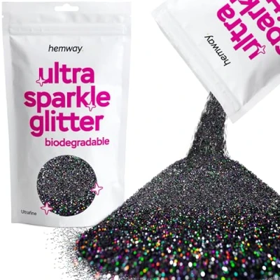 Image of Biodegradable Glitter Black Holographic Ultra Sparkle Eco Friendly Plant Based Bio Ultrafine for Face Body Hair Craft Resin Festival Makeup Eyeshadow 100g / 3.5oz