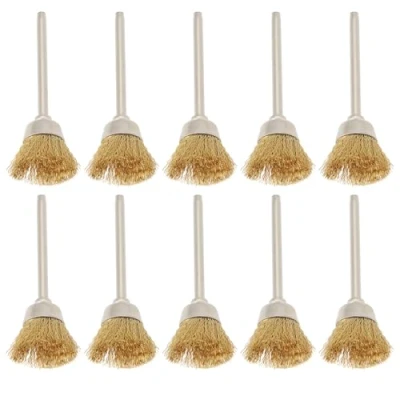 Image of ECSiNG 10pcs Brass Wire Brush 3mm Shank Mini Rotary Tool for Metal Wood Stone Surface Cleaning Rust Removal Polishing Deburring