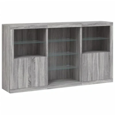 Image of vidaXL Sideboard with Adjustable RGB LED Lights and Ample Storage Space Grey Sonoma Engineered Wood Cabinet for Living Room or Lounge Area
