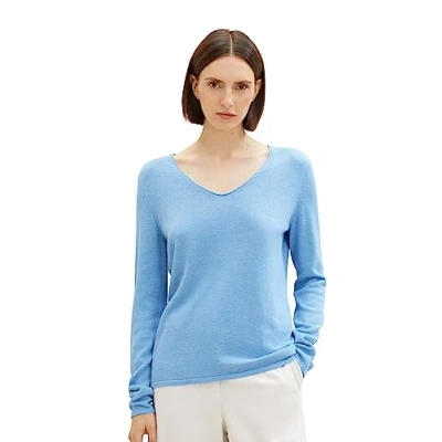 Image of TOM TAILOR Ladies Basic knitted jumper 1012976, 15584 Sea Blue Melange, XXL