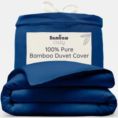 Image of Bambaw Navy Double Duvet Cover Bamboo Bedding 200x200 cm Anti Allergy Duvets Soft Covers Set Hotel Quality