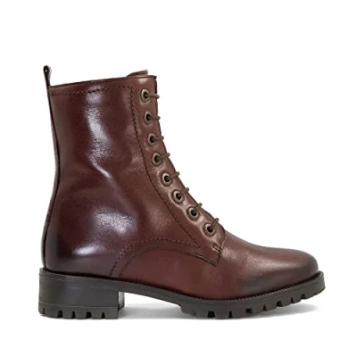 Image of Dune Ladies PRESTONE Cleated Sole Lace Up Hiker Boots Size UK 3 Flat Heel Biker Brown