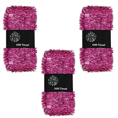 Image of Widdle Wonderland Christmas Tree 3 Packs 50ft x 3cm (150ft) Tinsel GREAT VALUE Pink