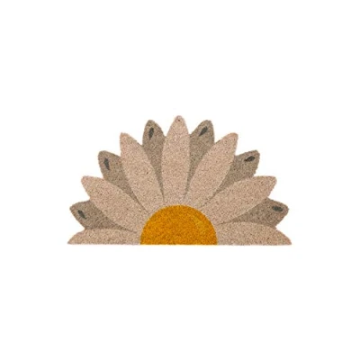 Image of Fisura Shaped entrance mat. Original Coconut doormat with PVC anti slip backing. Measurements: 70 x 40 cm. (Daisy, white)