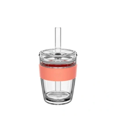Image of KeepCup Cold Cup Longplay Double Wall Glass Ice Coffee Tumbler with Lid and Straw 12oz (340ml) Californian Shrimp