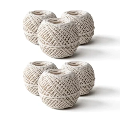 Image of Cotton String Ball White 60M Per Roll Kitchen Cooking for Meat and Making Sausage Handmade Wall Hanging Art &amp; Crafts Household DIY Office Garden (Pack of 6)