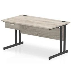 Image of Impulse 1400x800 Desk Grey Oak/Black Cantilever Leg 1 Drawer Fixed Ped