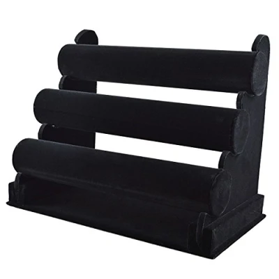 Image of V VAPE 3 Tier Black Velvet Bangle Watch Bracelets Jewellery Display Stand