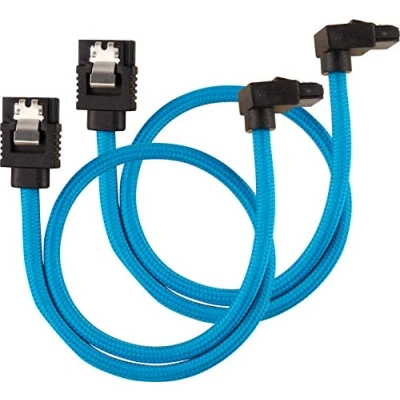 Image of Corsair Premium Sleeved SATA Cable 6Gbps 30cm, 90 Connector, Blue
