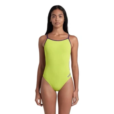 Image of ARENA Women&#039;s Performance Solid Lace Back Swimsuit One Piece, Soft Green/Plum, 30