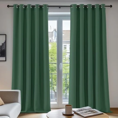 Image of Deconovo Green Curtains Thermal Insulated Eyelet Blackout for Bedroom 90 x Inch Forest Two Panels