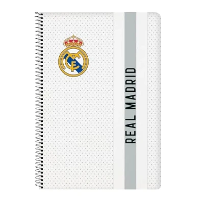Image of Safta Real Madrid 1st Team 24/25 Notebook, Folio Notebook 80 Sheets Hard Cover 1Design, Ideal for Children of Different Ages, Comfortable and Versatile, 21.5 x 1 31 cm, White/Grey