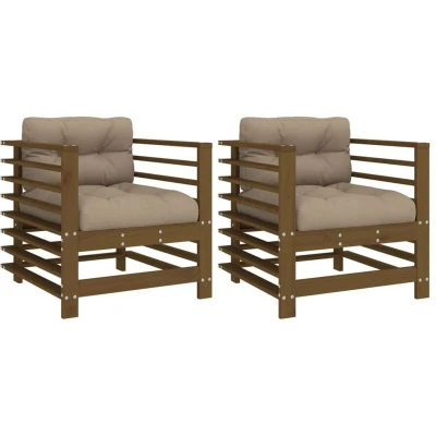 Image of vidaXL Garden Chairs with Cushions 2 pcs Honey Brown Solid Wood Pine