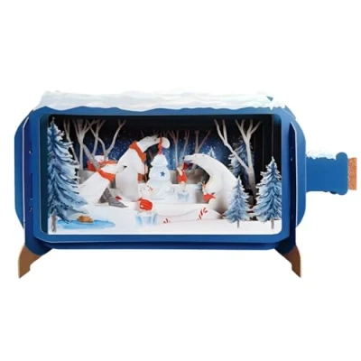 Image of Message In A Bottle Polar Bear Family Pop Up Christmas Card By Alljoy Cards XMIB080