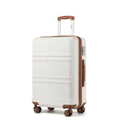 Image of Kono Lightweight 4 Wheel ABS Hard Shell Medium Suitcase Sturdy 24&quot; Trolley Travel Hand Carry On Luggage with TSA Lock,(Cream White, 24&quot;)
