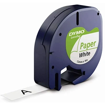 Image of DYMO S0721510 PAPER TAPE 12MMX4M BLACK/WHITE IN
