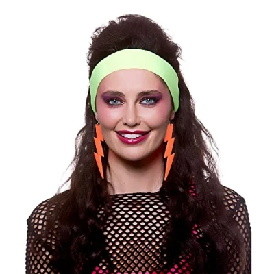 Image of Wicked Costumes Adult 80&#039;s Neon Orange Lightning Clip On Earings Fancy Dress Accessory
