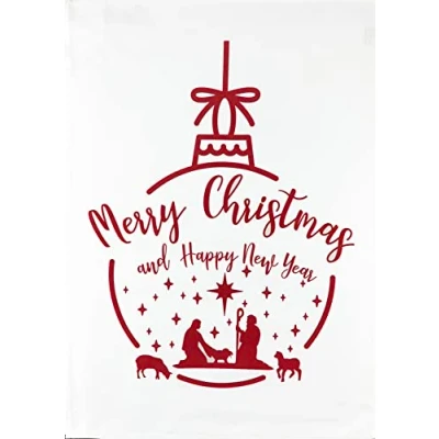 Image of Half a Donkey Merry Christmas Nativity Scene in Bauble Large Cotton Tea Towel