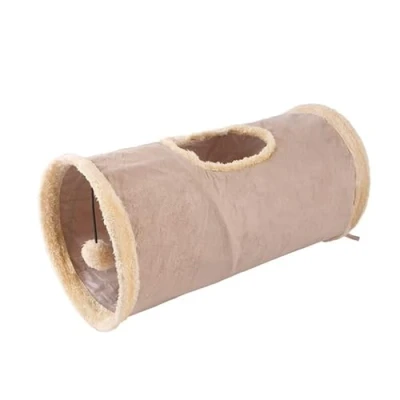 Image of LSOAARRT Cat Tunnel Toy, Play Tube, Collapsible Toy with 1 Hole and suspended ball for Rabbits Kittens (khaki)