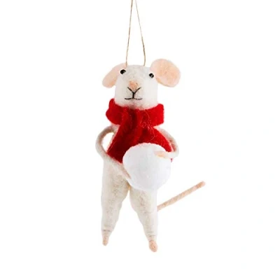 Image of Sass and Belle Festive Felt Wool Animals Various Designs including Mice, Unicorn, Dogs, Polar Bear Badgers (Mouse With Snowball)