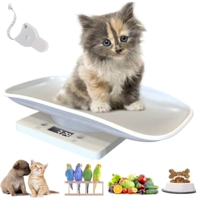 Image of Weighing Scales Digital Pet Small Cat Dog Puppy Scale, LCD Electronic Food Scale Kitchen Scales, Switchable Unit g/lb/oz, with Comfortable Tray for Hamster Bunny Bird, 15KG/33 lbs