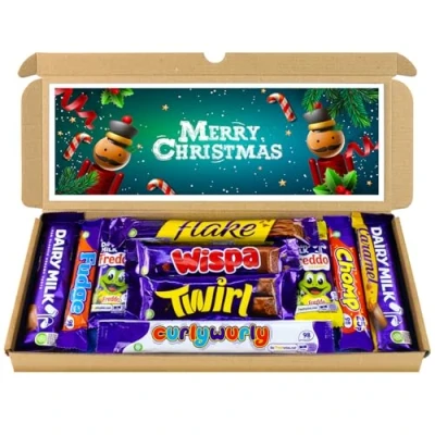 Image of Christmas Selection Box Chocolate Hamper Letter Gift 10 Fullsize Dairy Milk bars Ideal Secret Santa Gifts For Women &amp; Men (Merry Christmas)