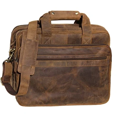 Image of STILORD &#039;Leopold&#039; Large Leather Bag/Shoulder Bag XXL Work Bag/College Bag/Teachers Satchel Business Genuine Leather, Colour:Colorado Brown