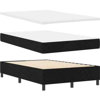 Image of Box Spring Bed with Mattress &amp; Bench Black 120x190 cm Fabric Vidaxl
