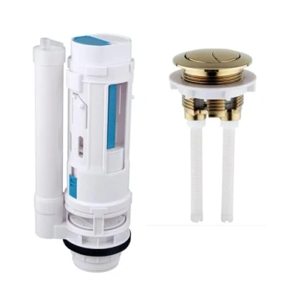 Image of Housler ® Brushed Brass Push Button and Adjustable Dual Flush, with 2 inch Cistern Outlet.