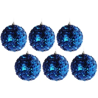 Image of Royal Blue Opulent Sequin Glitter Encrusted Christmas Tree Baubles Set of 6